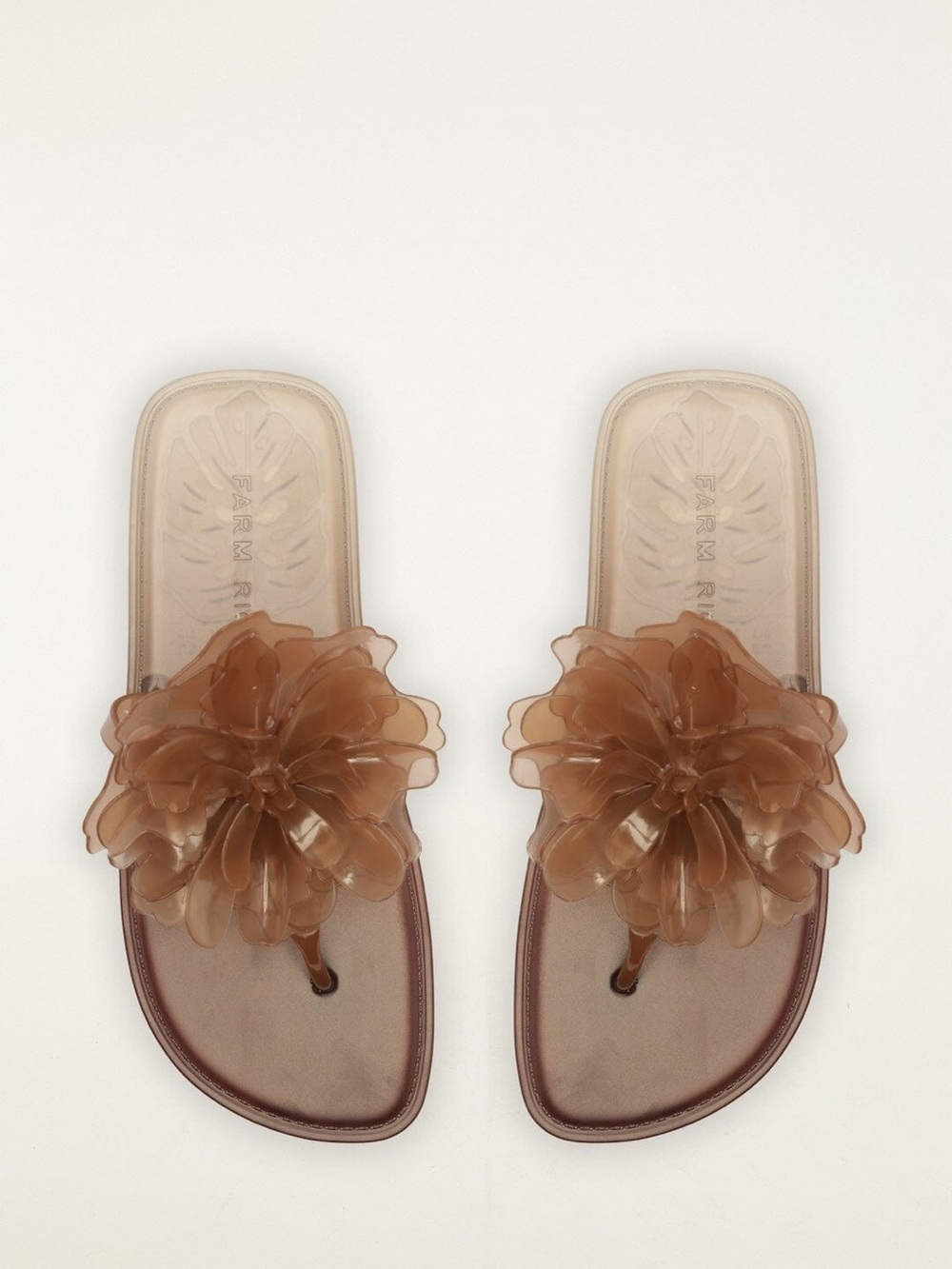 FARM Rio Caramel Jelly Flower Flat Sandals 6/7 Floral Slides Jelly sandals
